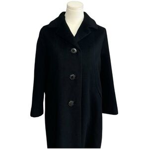VINTAGE Black Wool Coat Calmoor Size M L Trench 3/4 Sleeves Buttons Winter Party